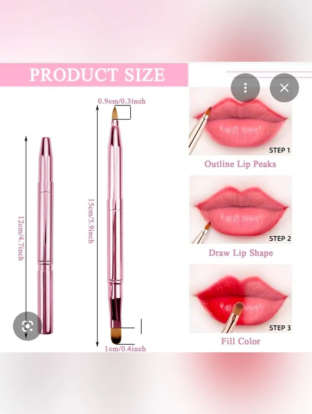 Pink Retractable Dual Sided Lip Brush- Pointed & Rounded Tips BNIB